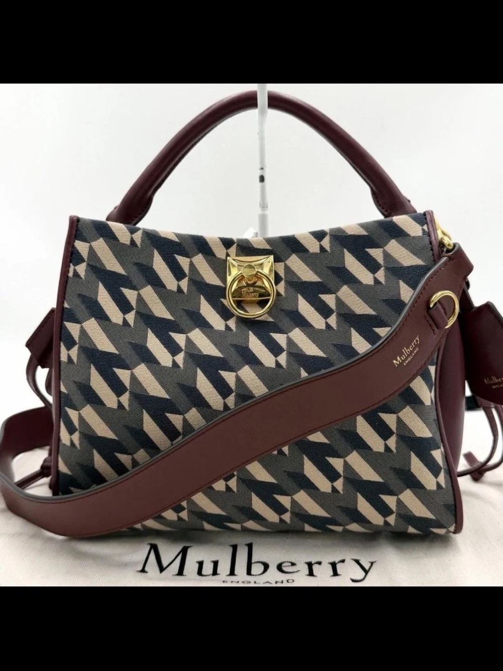 Mulberry Burgundy Geometric Print Top-Handle Bag